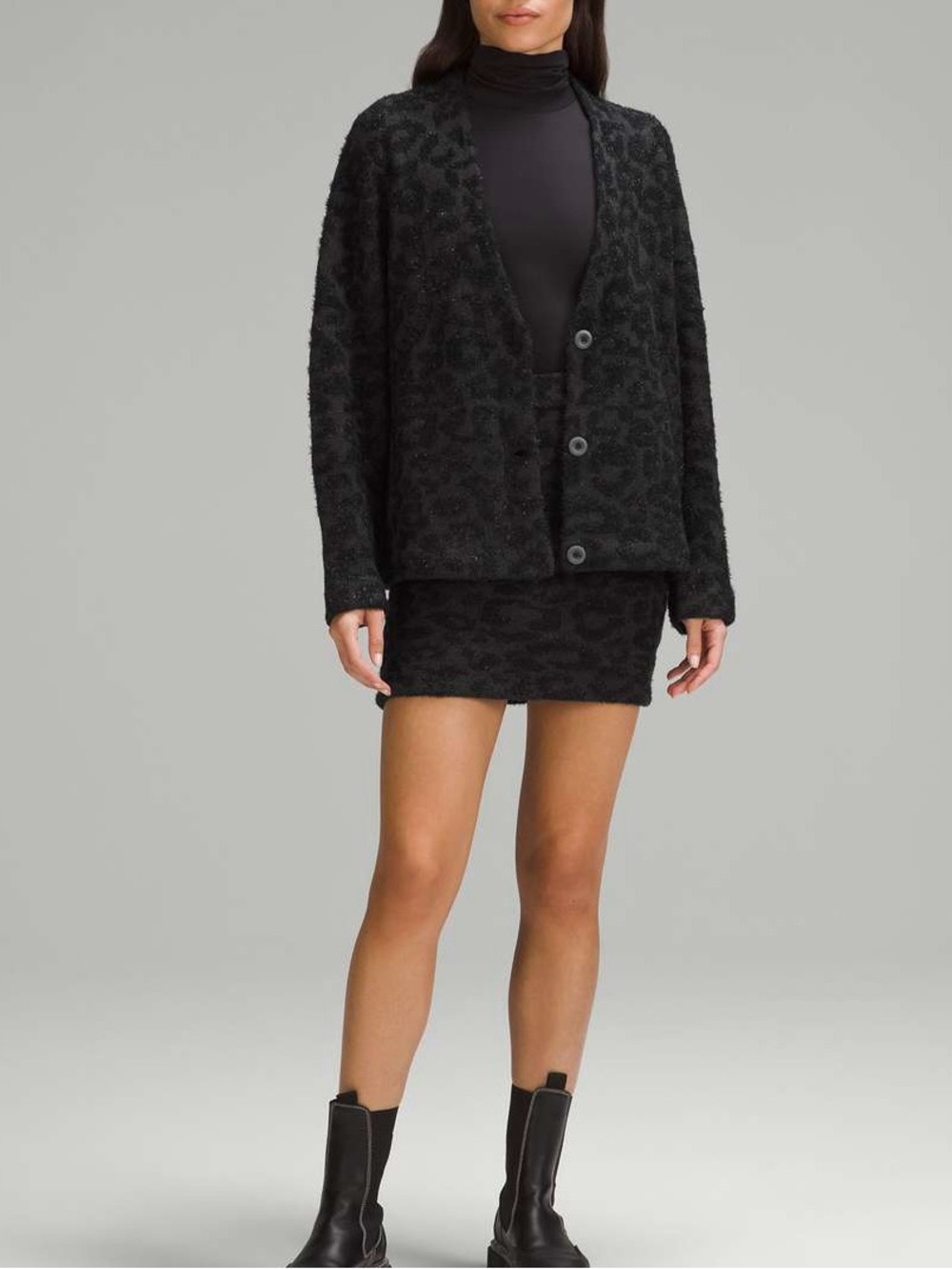 Lululemon Wool-Blend Jacquard Cardigan - Knit Leopard Graphite Grey Black